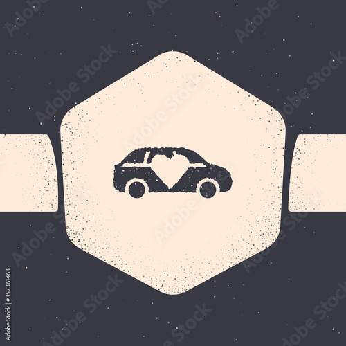 Grunge Luxury limousine car icon isolated on grey background. For world premiere celebrities and guests poster. Monochrome vintage drawing. Vector.