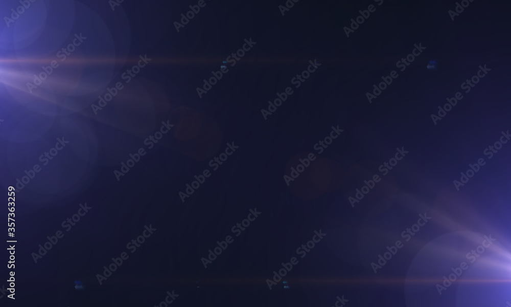 Obraz premium Sun Lens Flare Overlays. Lens Flare on black Background. Abstract Light background ,digital lens flare. Easy to add as Overlay or Screen Filter over Photos. 3D Rendering.