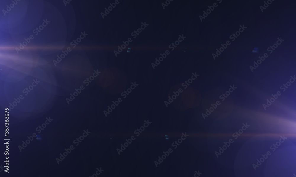 Obraz premium Sun Lens Flare Overlays. Lens Flare on black Background. Abstract Light background ,digital lens flare. Easy to add as Overlay or Screen Filter over Photos. 3D Rendering.