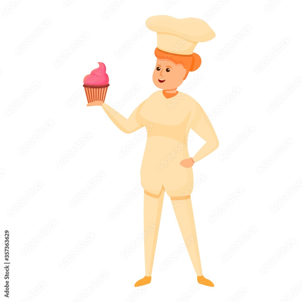 Woman confectioner cupcake icon. Cartoon of woman confectioner cupcake vector icon for web design isolated on white background Woman confectioner cupcake icon. Cartoon of woman confectioner cupcake vector icon for web design isolated on white background