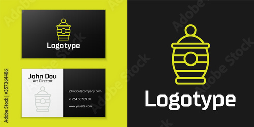 Logotype line Funeral urn icon isolated on black background. Cremation and burial containers, columbarium vases, jars and pots with ashes. Logo design template element. Vector.