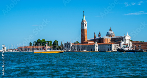 Panoramic cityscape image of Venice, Italy. Architecture and landmarks of Venice. Retro style filter effect. © eskstock