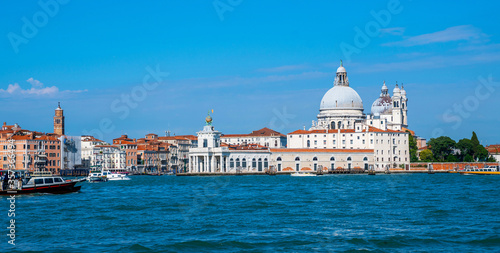 Panoramic cityscape image of Venice, Italy. Architecture and landmarks of Venice. Retro style filter effect.