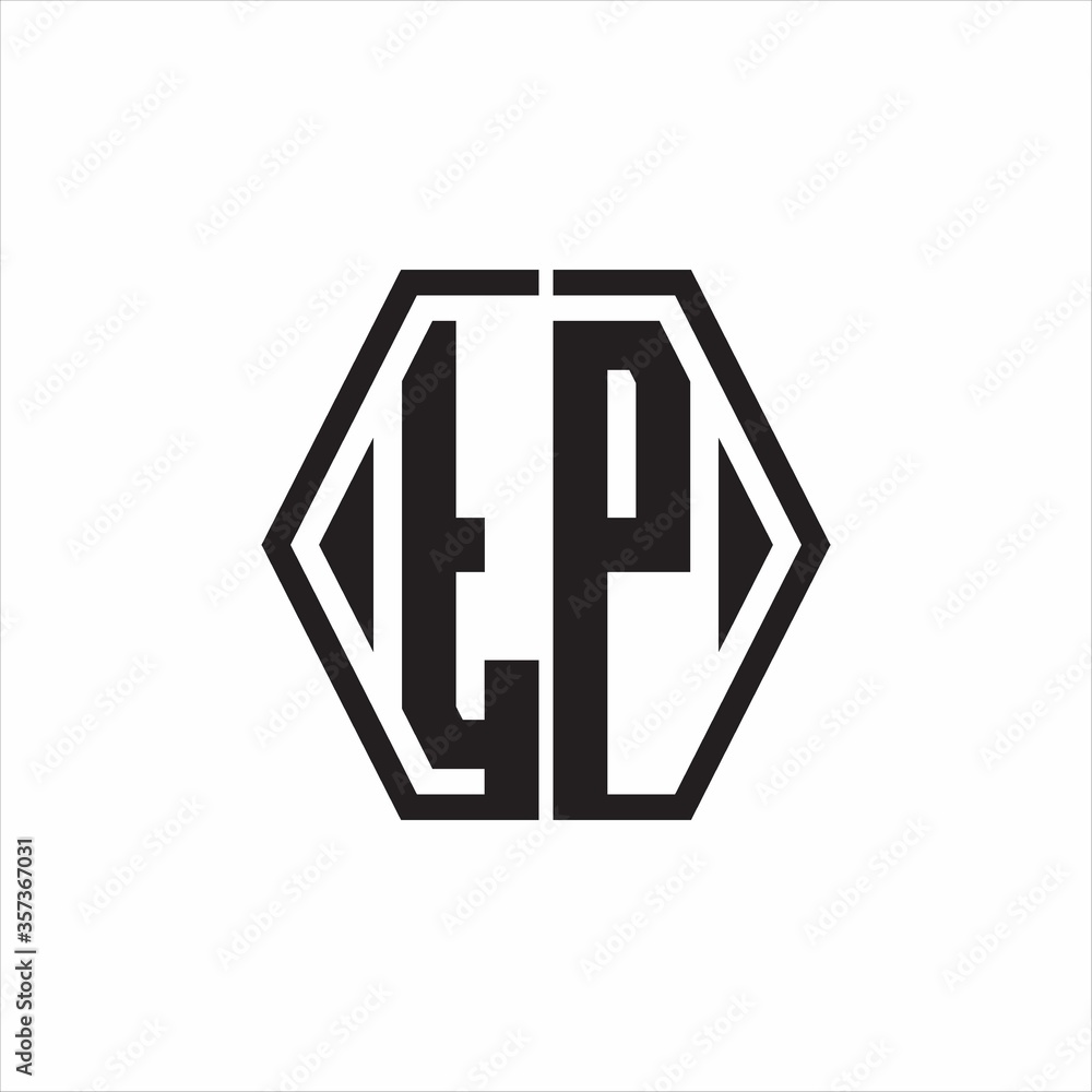 TP Logo monogram with hexagon line rounded design template on white background TP Logo monogram with hexagon line rounded design template on white background