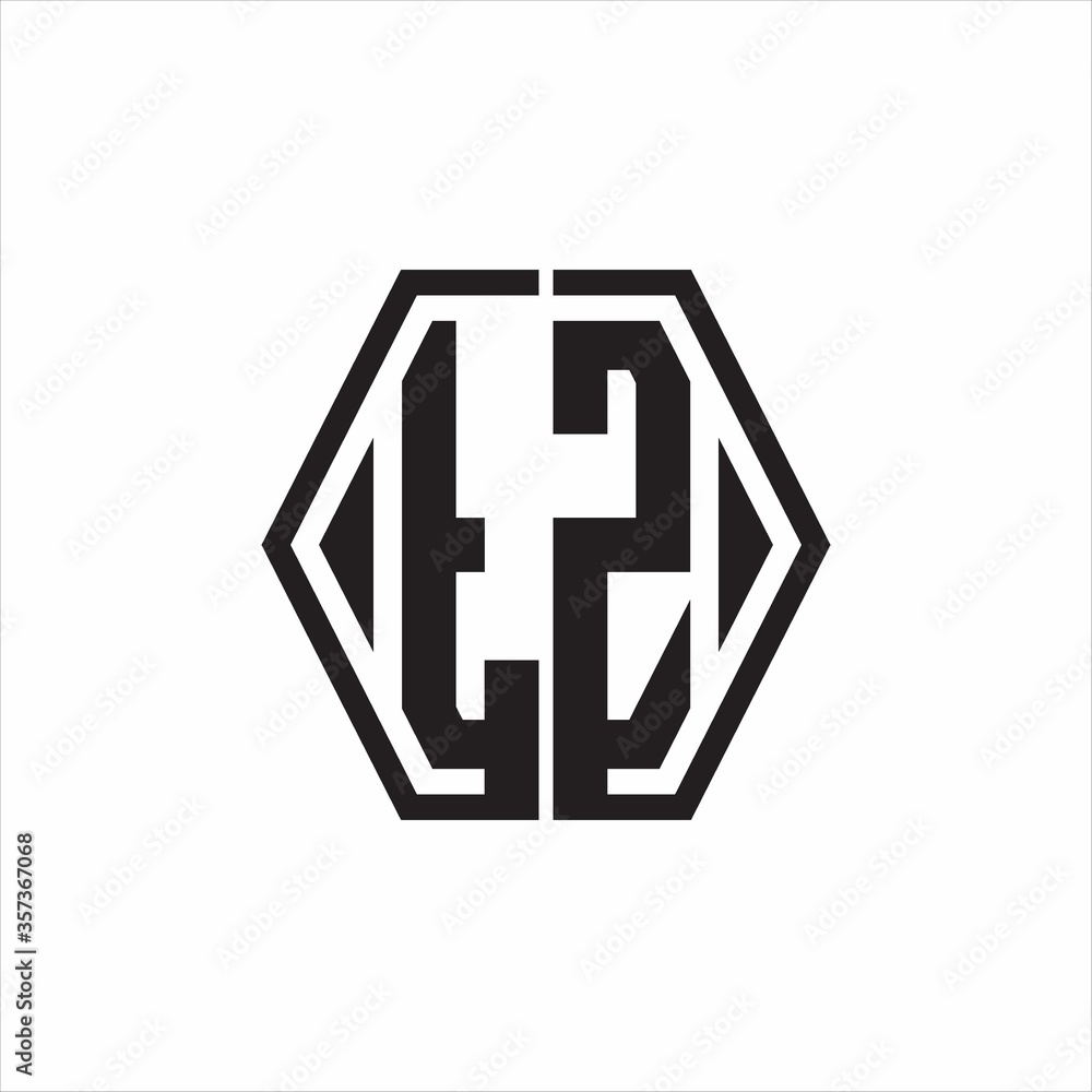 TZ Logo monogram with hexagon line rounded design template on white background TZ Logo monogram with hexagon line rounded design template on white background