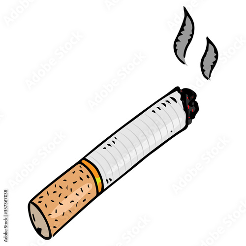 Cigarette butt with filter. Cigarette without smoke. Cigarette ashes. Vector illustration. Simple hand drawn icon.
