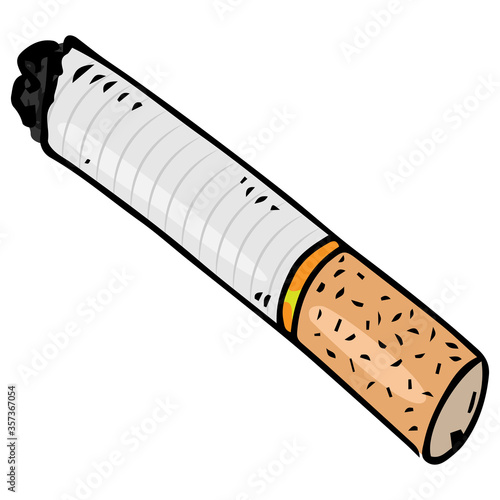 Cigarette butt with filter. Cigarette without smoke. Cigarette ashes. Vector illustration. Simple hand drawn icon.
