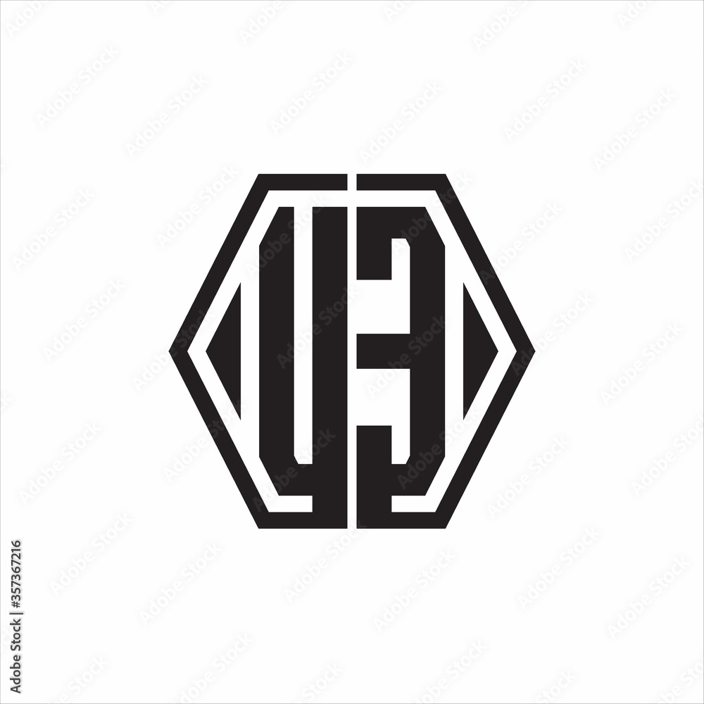 UE Logo monogram with hexagon line rounded design template on white background UE Logo monogram with hexagon line rounded design template on white background