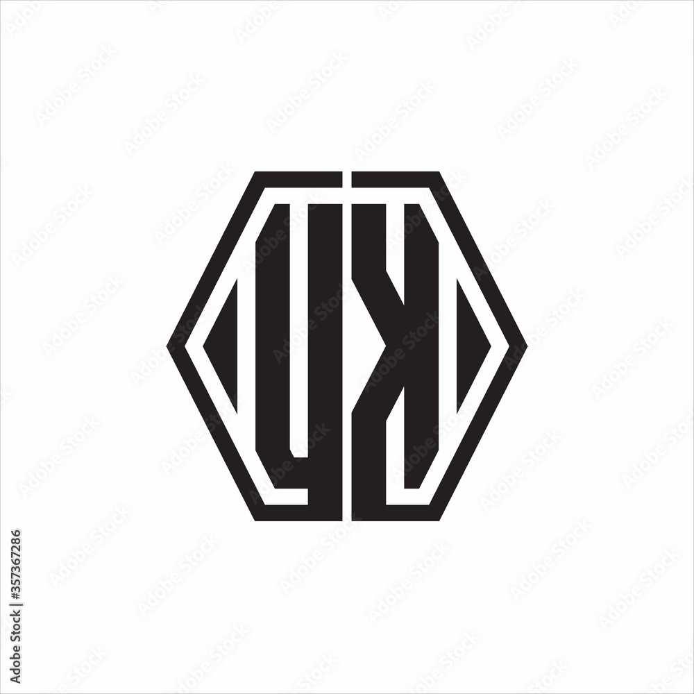 UK Logo monogram with hexagon line rounded design template on white background UK Logo monogram with hexagon line rounded design template on white background