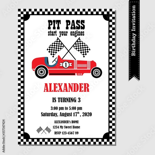 vintage racing car birthday invitation