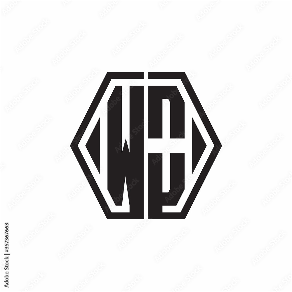 WO Logo monogram with hexagon line rounded design template on white background WO Logo monogram with hexagon line rounded design template on white background