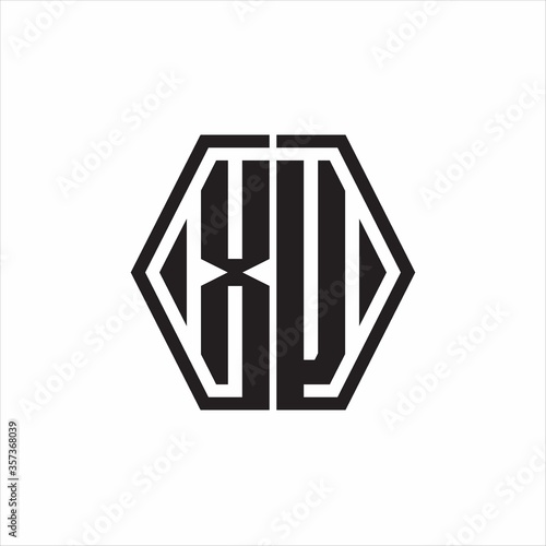 XU Logo monogram with hexagon line rounded design template on white background