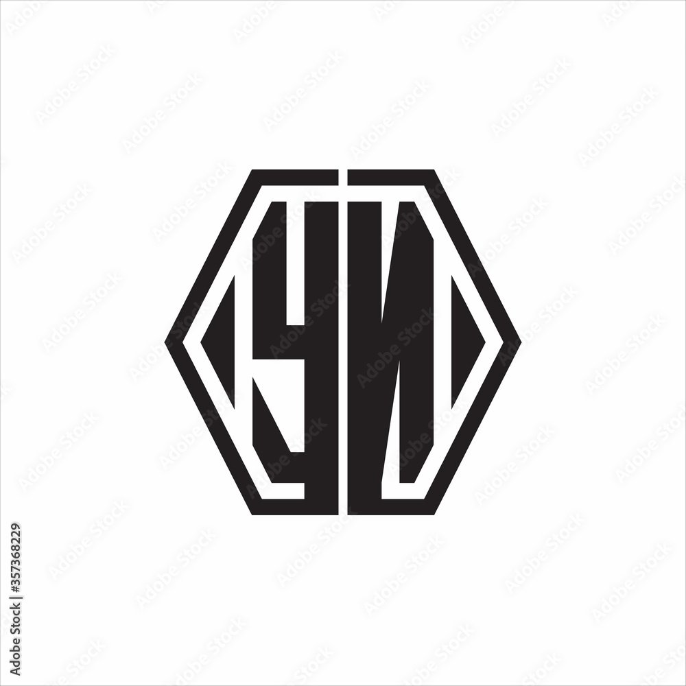 YN Logo monogram with hexagon line rounded design template on white background YN Logo monogram with hexagon line rounded design template on white background