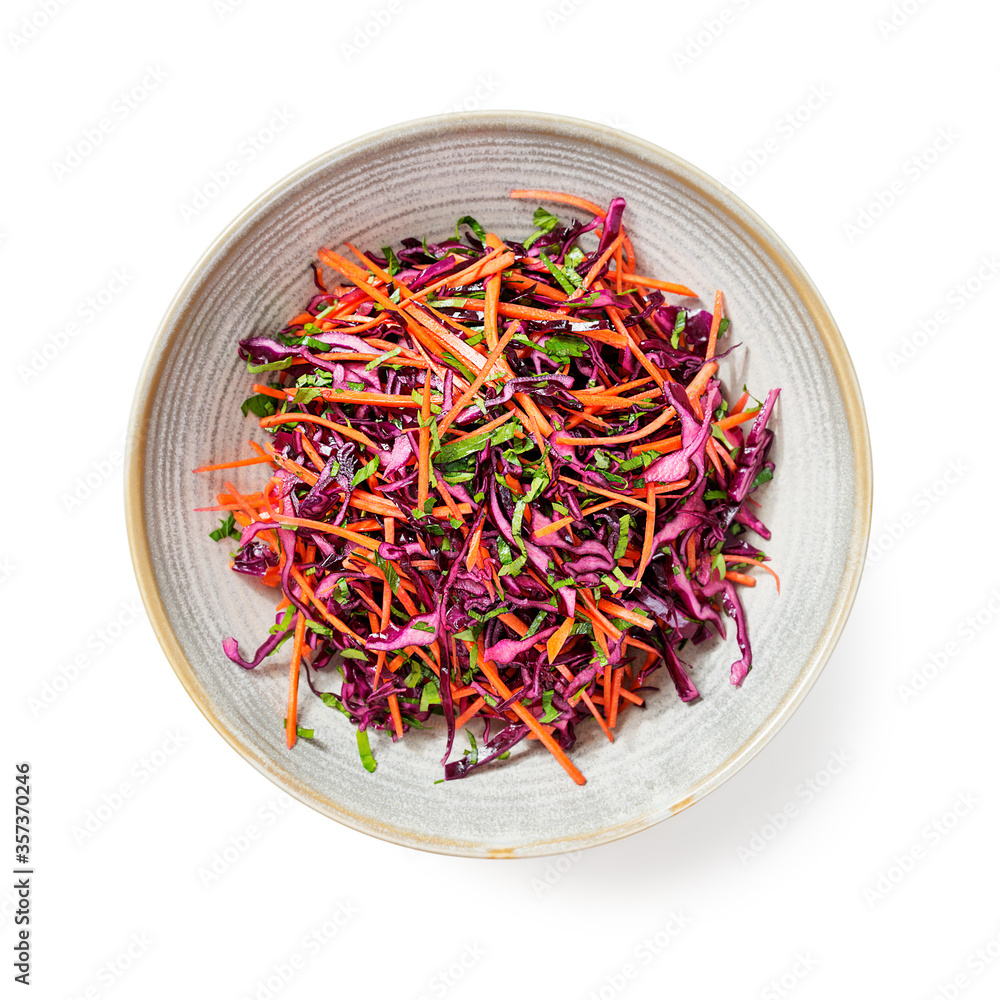 Coleslaw salad of red cabbage with carrots isolated on white background Coleslaw salad of red cabbage with carrots isolated on white background
