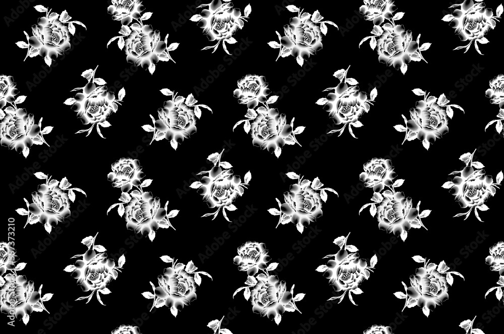 Floral seamless pattern with different flowers and leaves. Black Floral seamless pattern with different flowers and leaves. Black