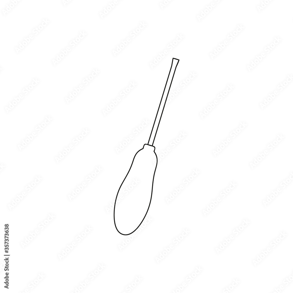 Long screwdriver isolated on a white background. A set of tools for repairing equipment, cars, electrics. Vector contour outline illustration. Symbol, sticker, logo, clipart, clip. Long screwdriver isolated on a white background. A set of tools for repairing equipment, cars, electrics. Vector contour outline illustration. Symbol, sticker, logo, clipart, clip.