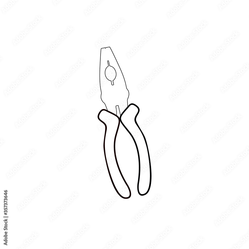 Pliers on a white background. Carpenter's and mechanic's tools for repairing machinery, cars. Vector contour illustration. Outline design of the logo, clipart, symbols, stickers. Set of garage tools Pliers on a white background. Carpenter's and mechanic's tools for repairing machinery, cars. Vector contour illustration. Outline design of the logo, clipart, symbols, stickers. Set of garage tools