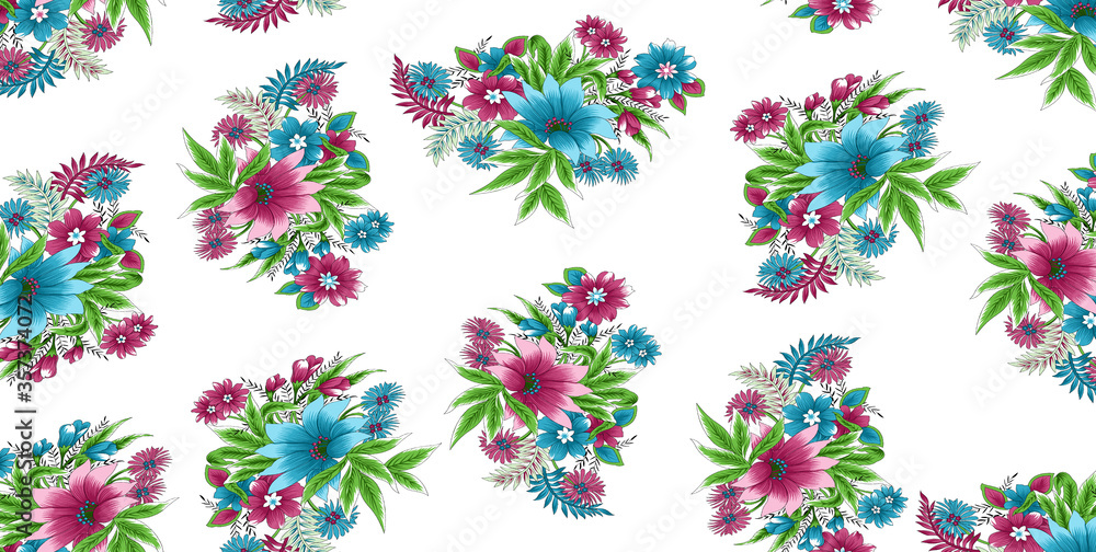 Seamless pattern with spring flowers and leaves. Hand drawn back Seamless pattern with spring flowers and leaves. Hand drawn back