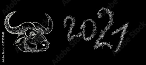 new Year. 2021. year of the bull. Handmade Christmas toy, Christmas ball, Christmas decoration for design or background.