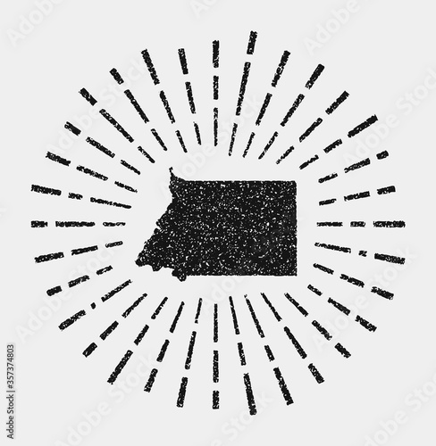 Vintage map of Equatorial Guinea. Grunge sunburst around the country. Black Equatorial Guinea shape with sun rays on white background. Vector illustration. photo