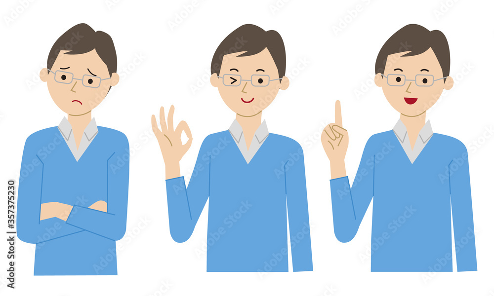 Men's troubled, explaining, and laughing pose set Men's troubled, explaining, and laughing pose set