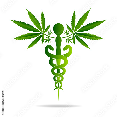 Aesculapius vector abstract illustration created using snakes and green leaves, Caduceus symbol. Healthy lifestyle is strong heart