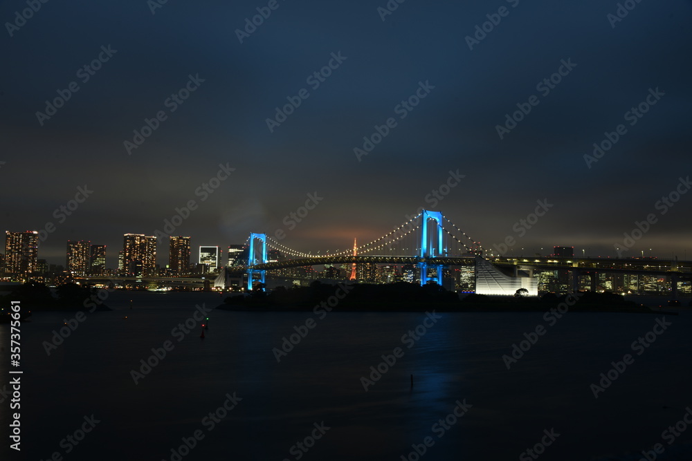 Blue rainbow bridge in Tokyo