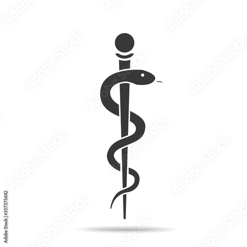 Aesculapius vector abstract illustration created using snakes and green leaves, Caduceus symbol. Healthy lifestyle is strong heart