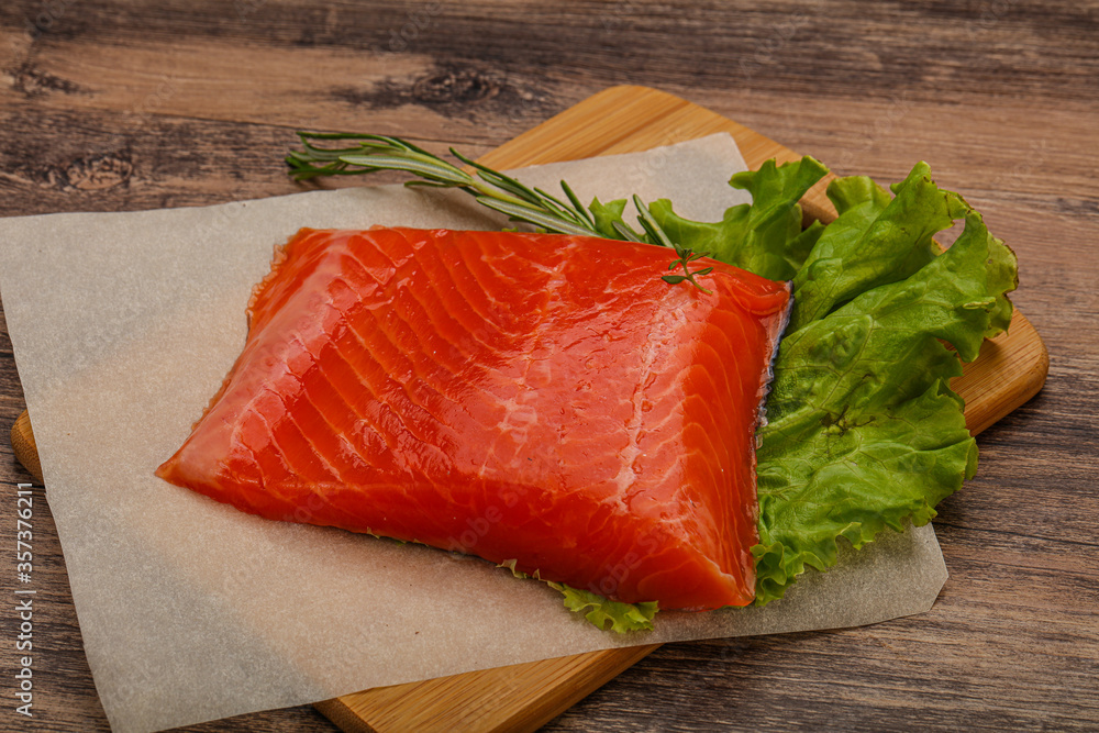 Salmon piece steak served rosemary Salmon piece steak served rosemary