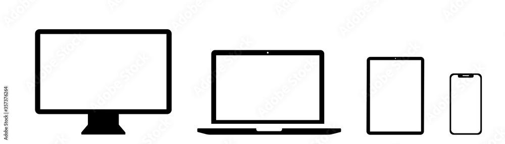 Device icon. Black vector isolated set of devices. Black device collection of icons. Technology multimedia concept. Device icon. Black vector isolated set of devices. Black device collection of icons. Technology multimedia concept.