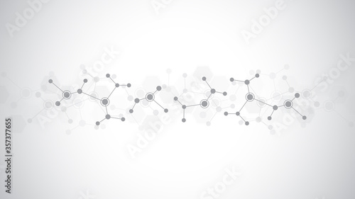 Abstract background of molecular structures. Molecules or DNA strand, genetic engineering, neural network, innovation technology, scientific research. Technological, science and medicine concept.