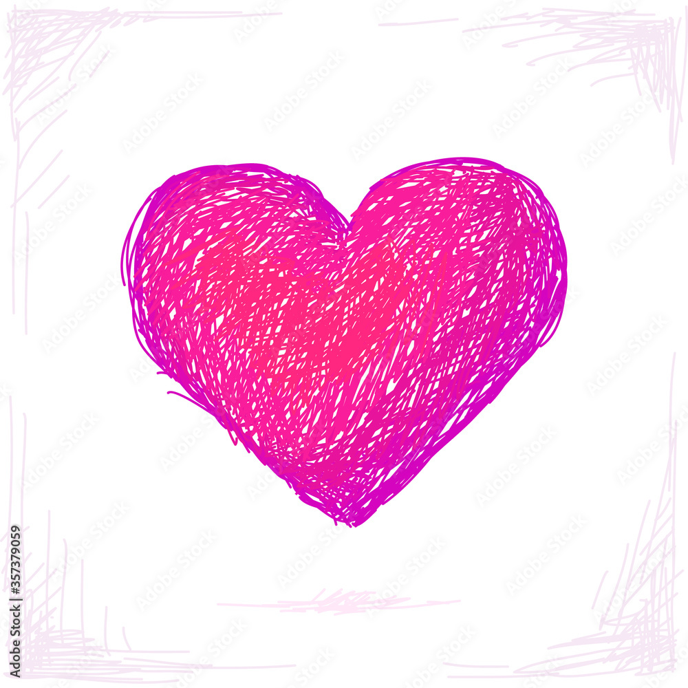 Sketch of heart, Hand drawn isolated design element, Vector