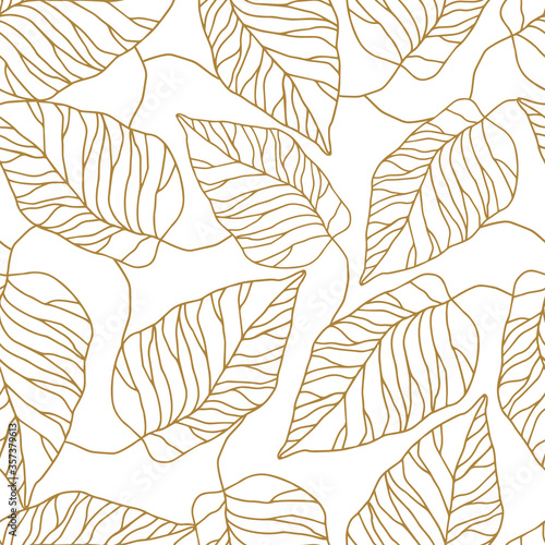 Monochrome drawing leaves and abstract form. Vector seamless pattern. Elegant outline drawn plant . The texture of natural materials. Modern minimalist line drawing. Textile plant print in boho style.