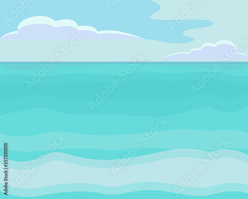 Vector illustration of sea and sky with clouds. Beautiful summer background for your design