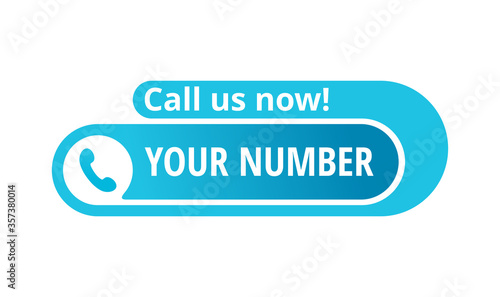 Call us now! Creative button  - template for phone number place in website header  - conspicuous web element with phone headset pictogram