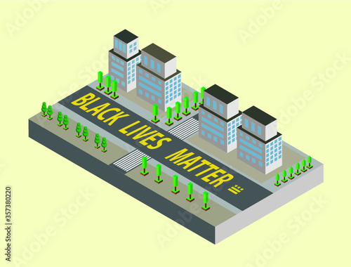 Washington street black lives matter , vector isometric city , concept Iso , yellow background