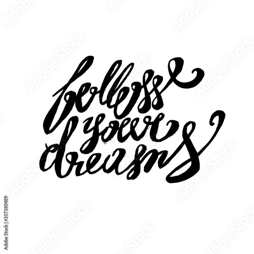 Isolated calligraphic hand drawn lettering of inspirational quote 'Follow your dreams' sign. Modern cute simple brush calligraphy. Handwritten phrase. Inspiration graphic design typography element.