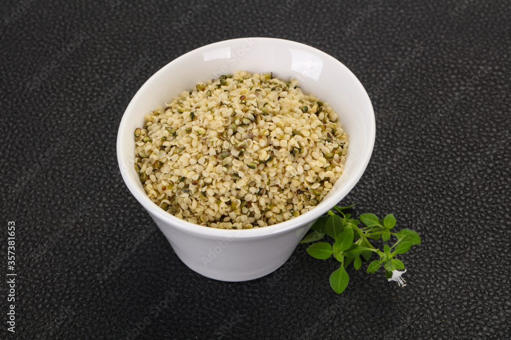 Peeled hemp seeds in the bowl Peeled hemp seeds in the bowl