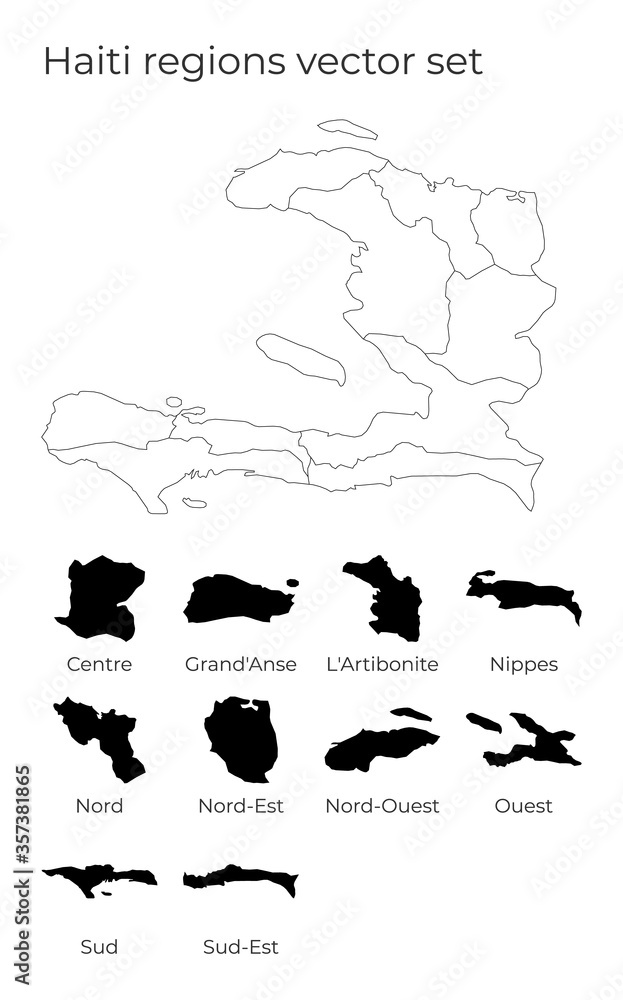 Haiti map with shapes of regions. Blank vector map of the Country with
