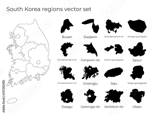 South Korea map with shapes of regions. Blank vector map of the country with regions. Borders of the country for your infographic. Vector illustration.