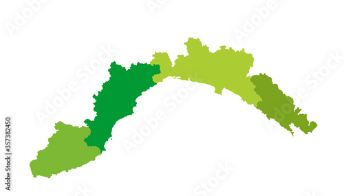 Liguria vector map silhouette vector illustration isolated on background. province in Italy. Liguria province with separated regions.