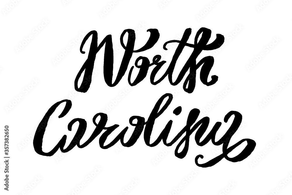 USA States vector name phrase. Brush calligraphy of the North Carolina. Hand-drawn typography of the USA with the name of the state. Modern brush ink lettering. America typographic sign. USA States vector name phrase. Brush calligraphy of the North Carolina. Hand-drawn typography of the USA with the name of the state. Modern brush ink lettering. America typographic sign.