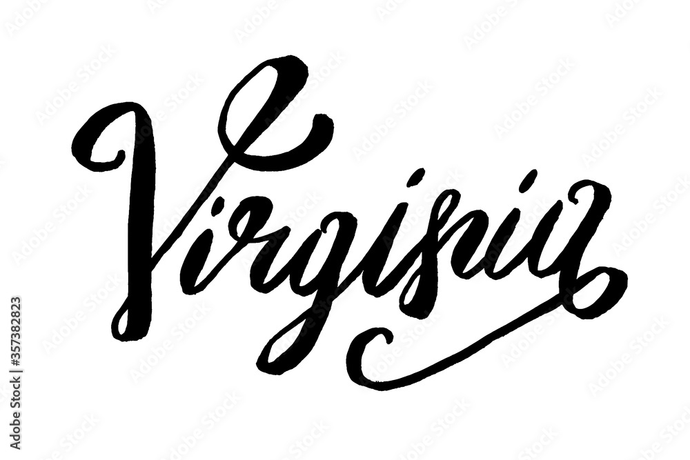 USA States vector name phrase. Brush calligraphy of the Virginia. Hand-drawn typography of the USA with the name of the state. Modern brush ink lettering. America typographic sign. USA States vector name phrase. Brush calligraphy of the Virginia. Hand-drawn typography of the USA with the name of the state. Modern brush ink lettering. America typographic sign.