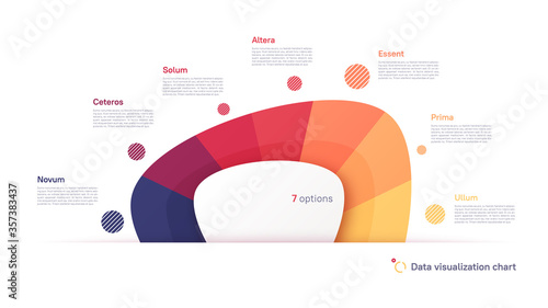 Vector pie chart infographic template in the form of abstract shape divided by seven parts