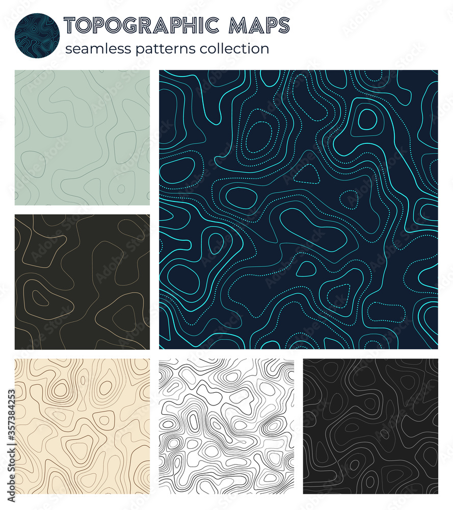 Fototapeta Topographic maps. Beautiful isoline patterns, seamless design. Powerful tileable background. Vector illustration.
