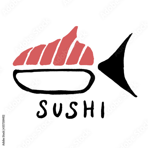 Sushi vector doodle illustration. Japanese doodle food. Hand-drawn cartoon logo design