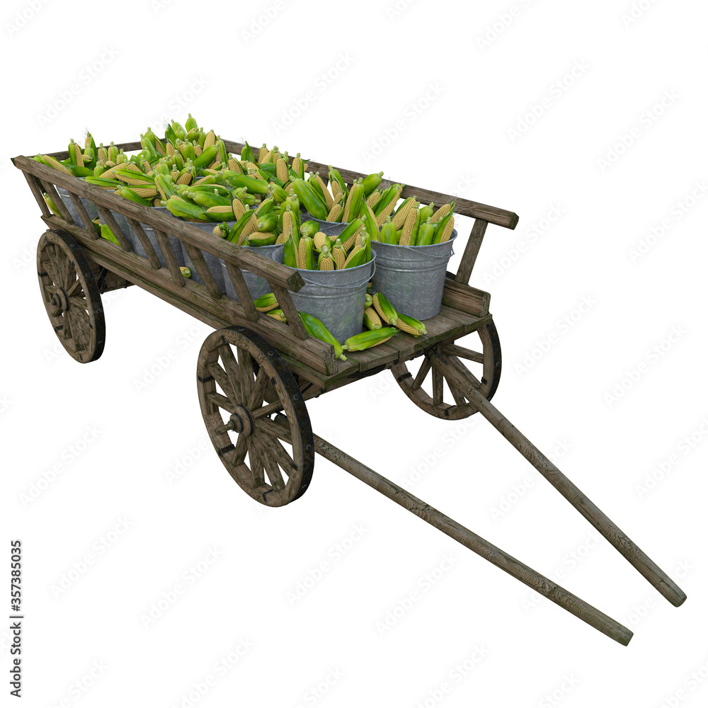 Harvest Corn Wooden Cart