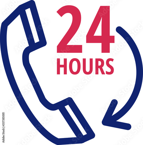 24 hours delivery flat style. Twenty four hour open vector illustration on white isolated background. Timetable business concept.