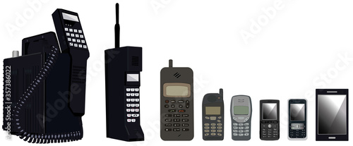 Cell phone evolution on white background photo