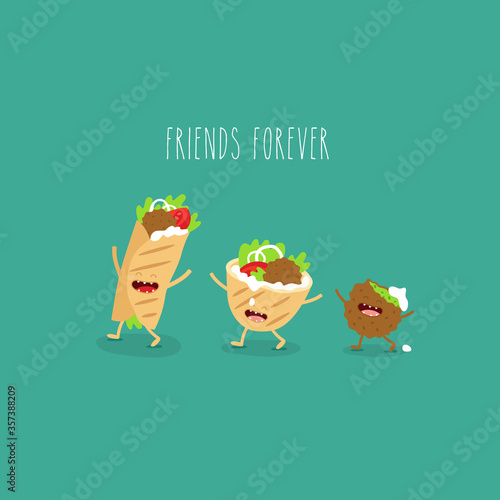 falafel pita donner. Funny cute image. Vector illustration.